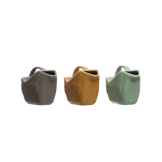 Creative Co-Op Bird Shaped 5-ounce Stoneware Creamers, Multicolor, Set of 3