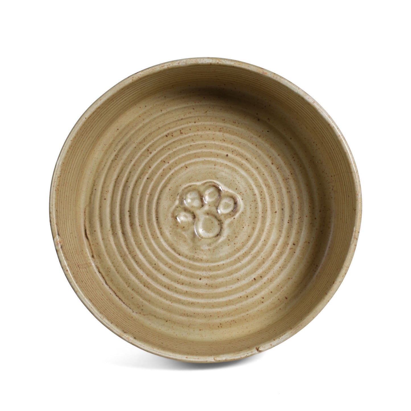 Paw Print Embossed 8.5" Round Stoneware Pet Food Bowl, Speckled Brown (Each One Unique)