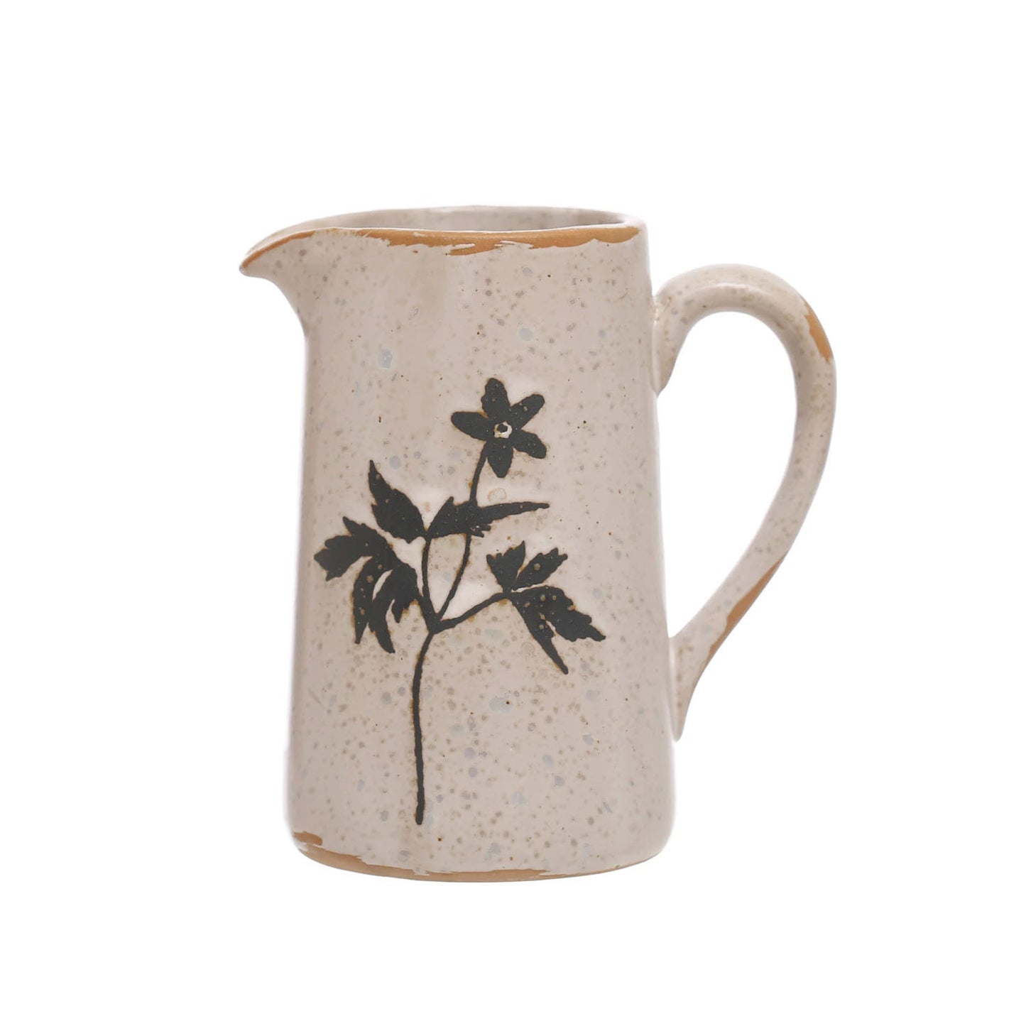 Rustic Small Stoneware Creamer with Flower Motif