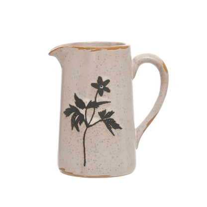 Rustic Small Stoneware Creamer with Flower Motif