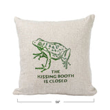 Creative Co-Op Frog, The Kissing Booth is Closed 16" Square Linen Rayon Blend Throw Pillow, Natural and Green