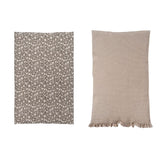 Cotton Slub and Waffle Weave 2-Piece Dish Towel Set, Floral/Solid, Beige