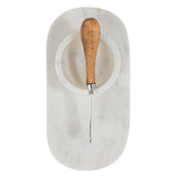Creative Co-Op White Marble 8" x 4" Cheese Board with Bowl and Canape Knife