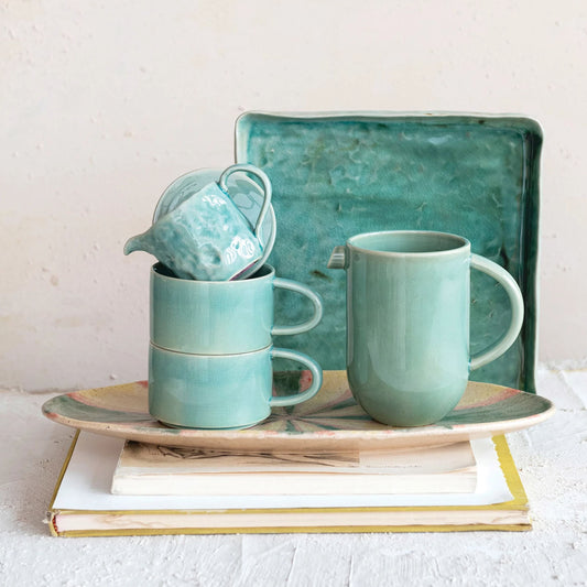 Crackle Glaze Small 7-oz. Stoneware Creamer, Aqua