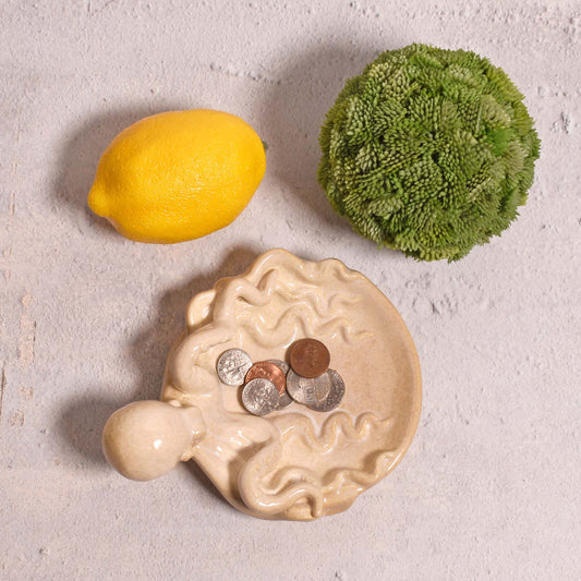 Octopus Small Stoneware Dish with Reactive Ivory Glaze