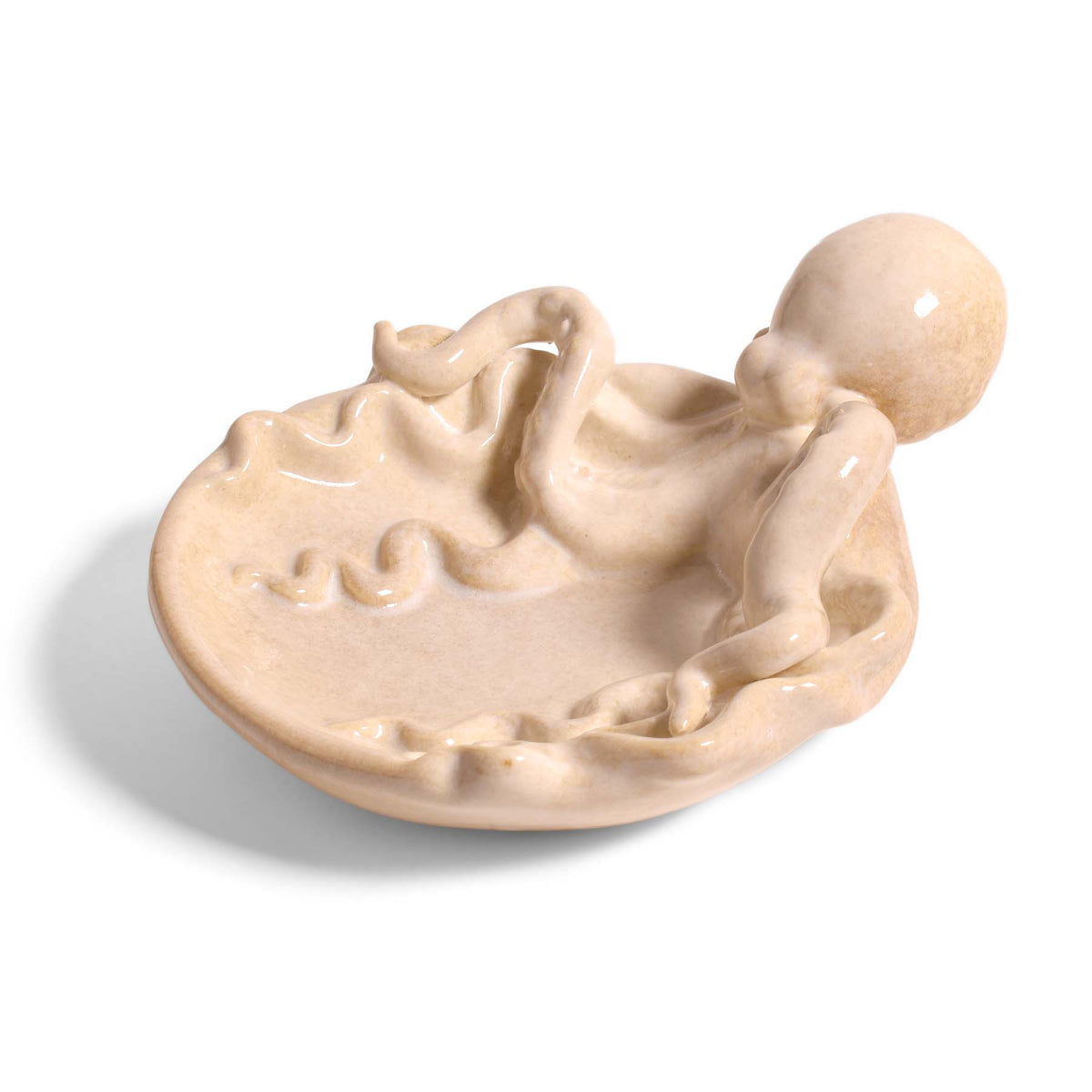 Octopus Small Stoneware Dish with Reactive Ivory Glaze