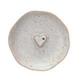 Embossed Heart 5" Stoneware Incense Holder, Speckled Cream, Each One Will Vary