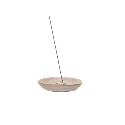 Embossed Heart 5" Stoneware Incense Holder, Speckled Cream, Each One Will Vary