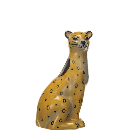 Creative Co-Op Leopard Shaped 6-3/4" Hand-Painted Stoneware Vase, Each One Will Vary