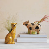 Creative Co-Op Leopard Shaped 6-3/4" Hand-Painted Stoneware Vase, Each One Will Vary