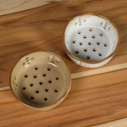 Single Serving 4" Stoneware Berry Bowl with Reactive Glaze, Set of 2 in White and Tan