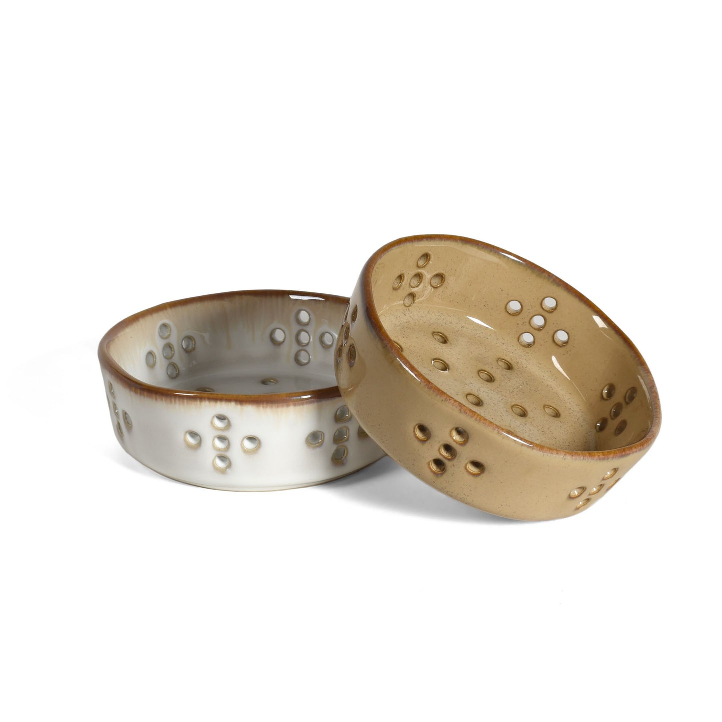 Single Serving 4" Stoneware Berry Bowl with Reactive Glaze, Set of 2 in White and Tan