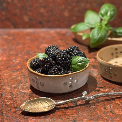Single Serving 4" Stoneware Berry Bowl with Reactive Glaze, Set of 2 in White and Tan