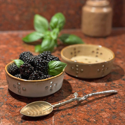 Single Serving 4" Stoneware Berry Bowl with Reactive Glaze, Set of 2 in White and Tan