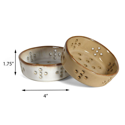 Single Serving 4" Stoneware Berry Bowl with Reactive Glaze, Set of 2 in White and Tan