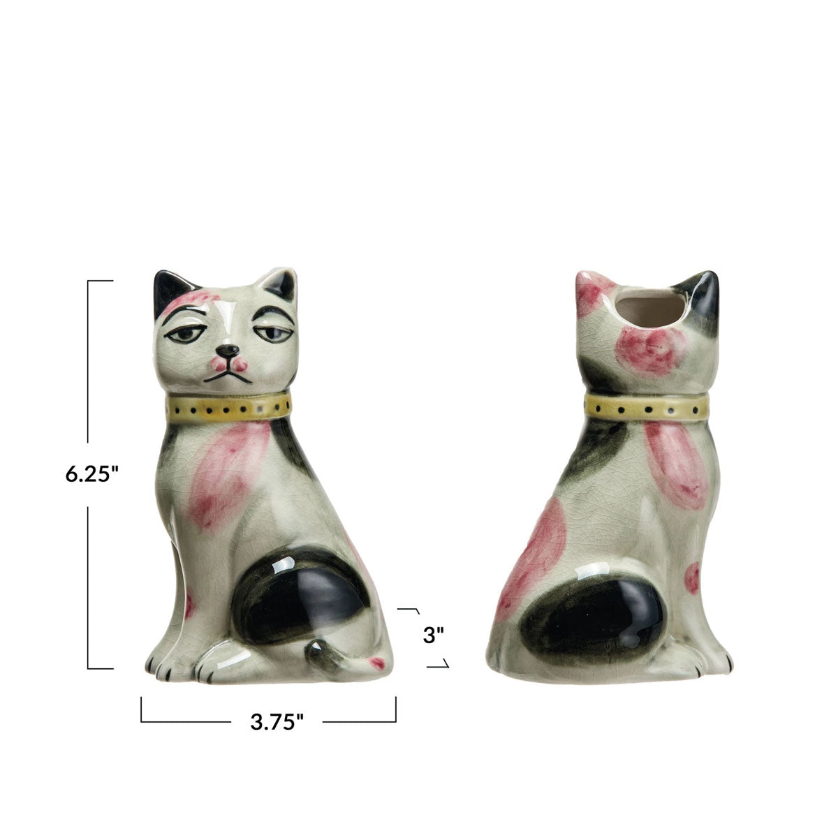 Hand-Painted Stoneware Vintage Reproduction 6-1/4" Staffordshire Cat Bud Vase