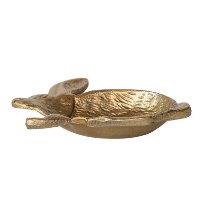 Rabbit Shaped Decorative Cast Aluminum Dish with Metallic Gold Finish