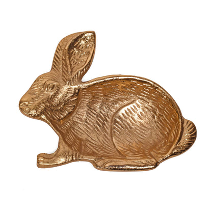 Rabbit Shaped Decorative Cast Aluminum Dish with Metallic Gold Finish