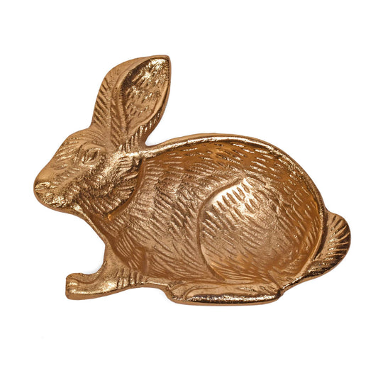 Rabbit Shaped Decorative Cast Aluminum Dish with Metallic Gold Finish