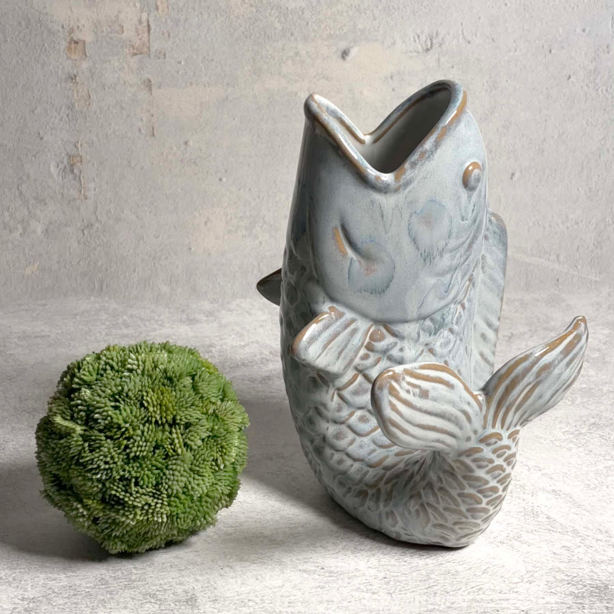Fish-Shaped 8.25" Stoneware Vase with Reactive Blue Glaze