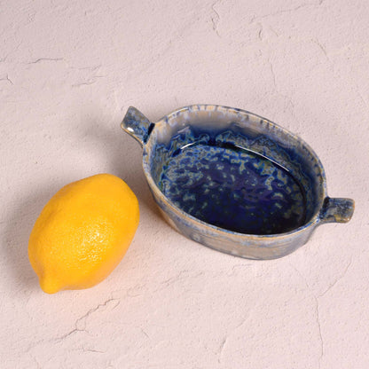 Small Single Serving Mini Baking Dish with Handles, Blue