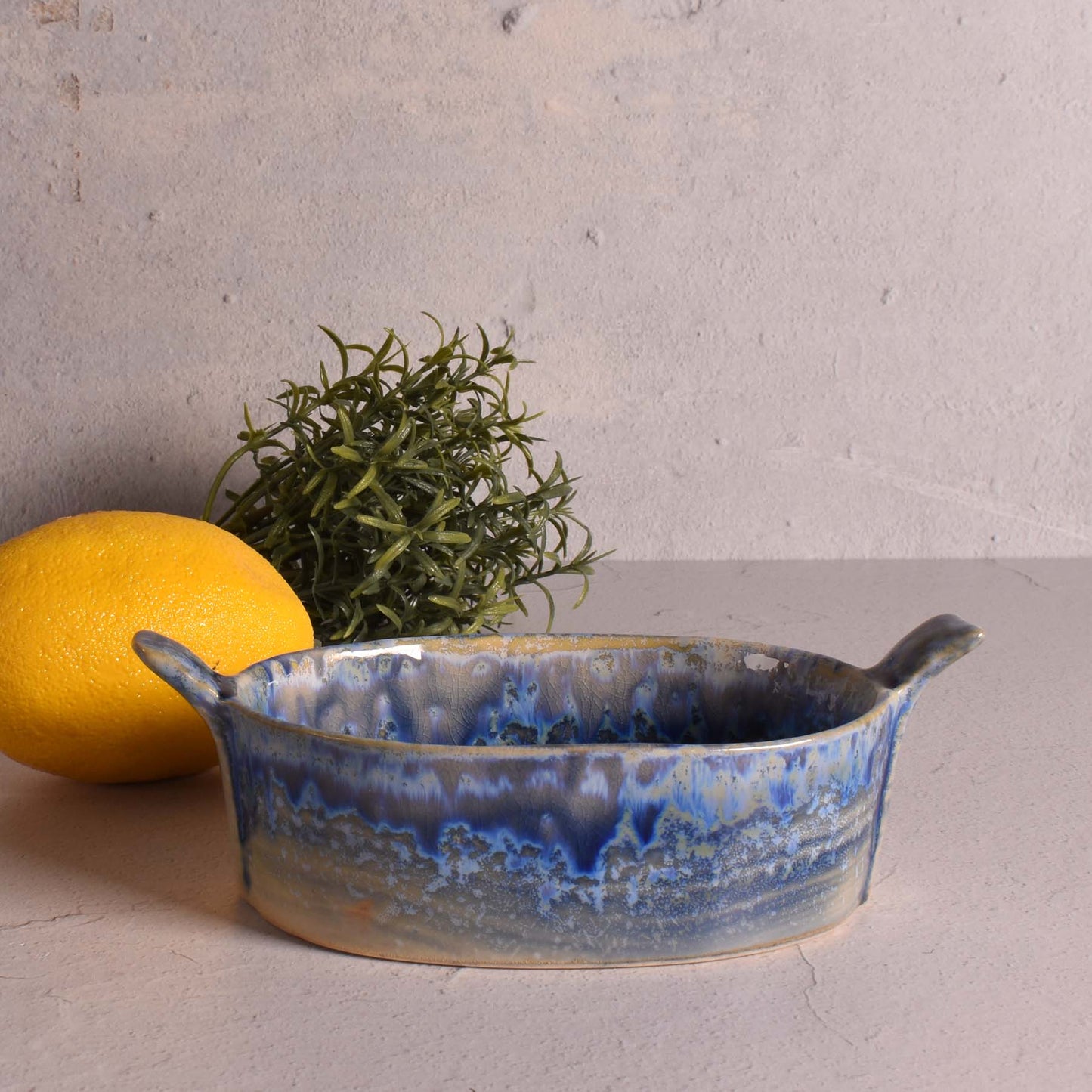 Small Single Serving Mini Baking Dish with Handles, Blue