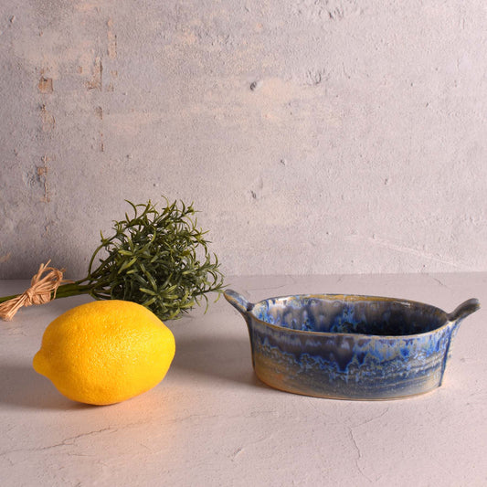 Small Single Serving Mini Baking Dish with Handles, Blue