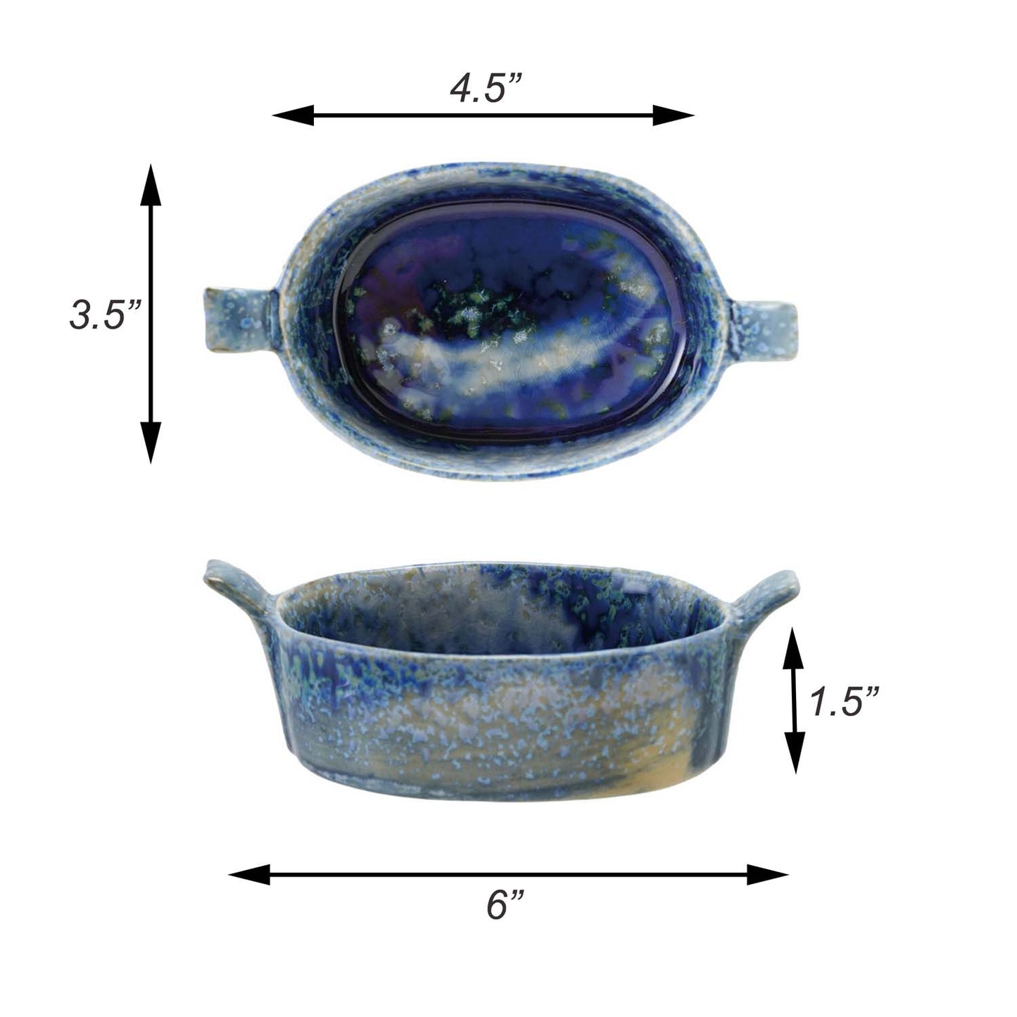 Small Single Serving Mini Baking Dish with Handles, Blue
