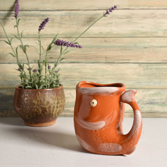 Stoneware Fish-Shaped Coffee Tea Mug with Hand-Painted Details