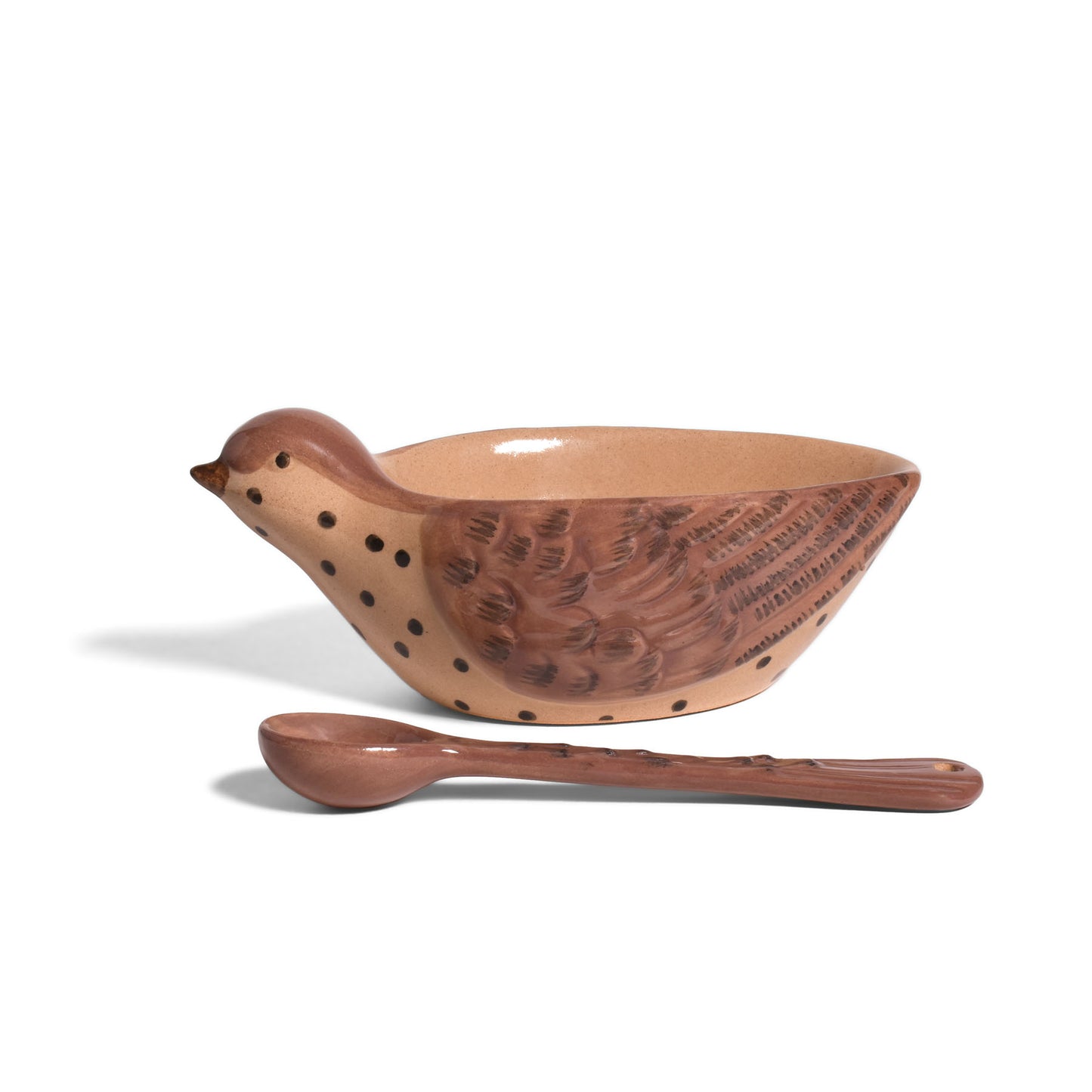Hand-Painted Stoneware Bird-Shaped Bowl with Tail-Shaped Spoon