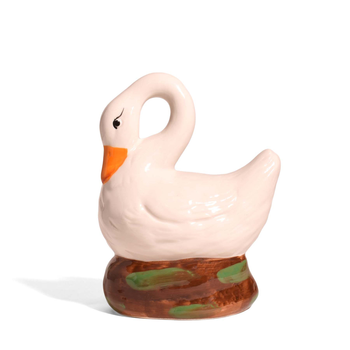 Hand-Painted Stoneware Vintage Reproduction Swan Figurine