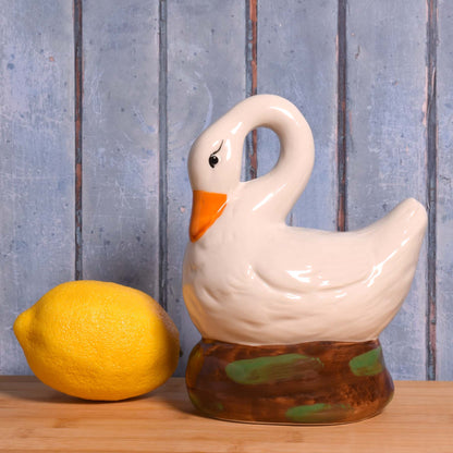 Hand-Painted Stoneware Vintage Reproduction Swan Figurine