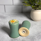 Handmade American Pottery Salt and Pepper Shakers with Daffodil Design, Green