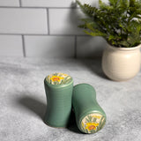 Handmade American Pottery Salt and Pepper Shakers with Daffodil Design, Green