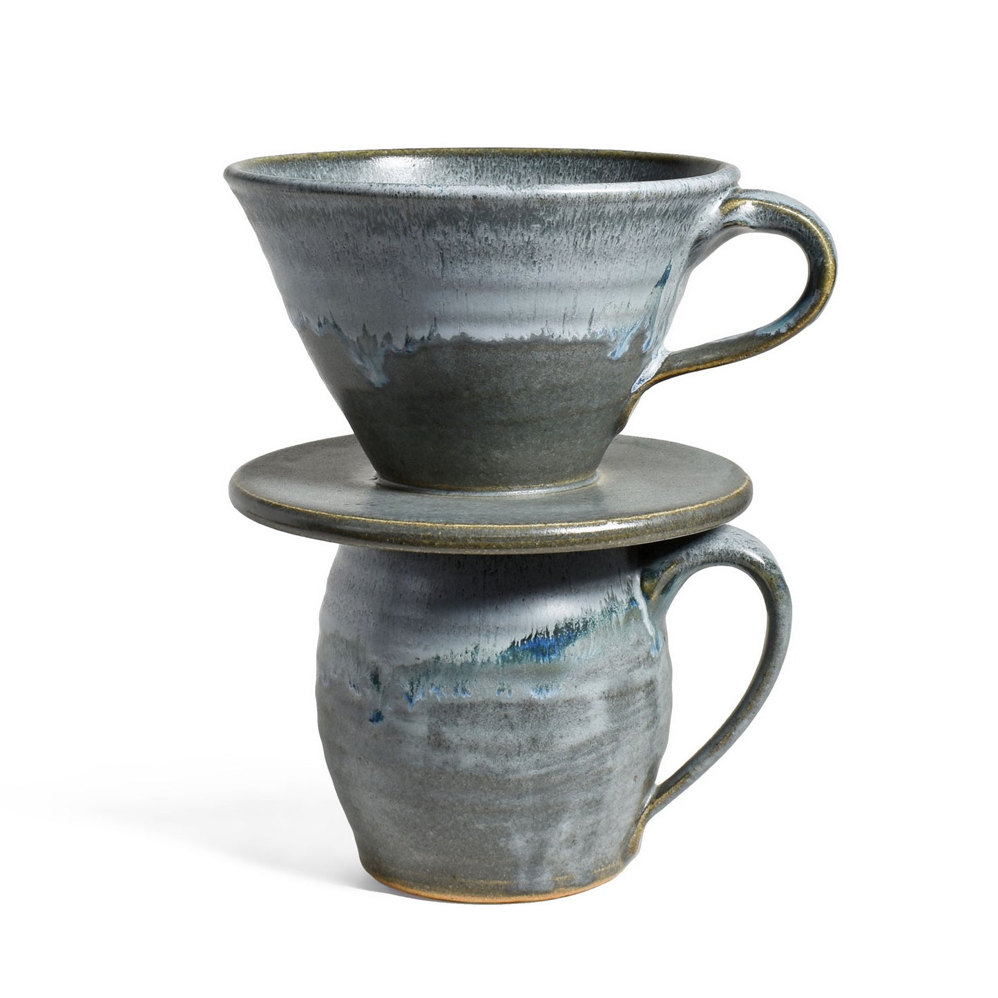 American Handmade Coffee Pour Over Set, Barrel Mug with Dripper, Lakeshore Gray