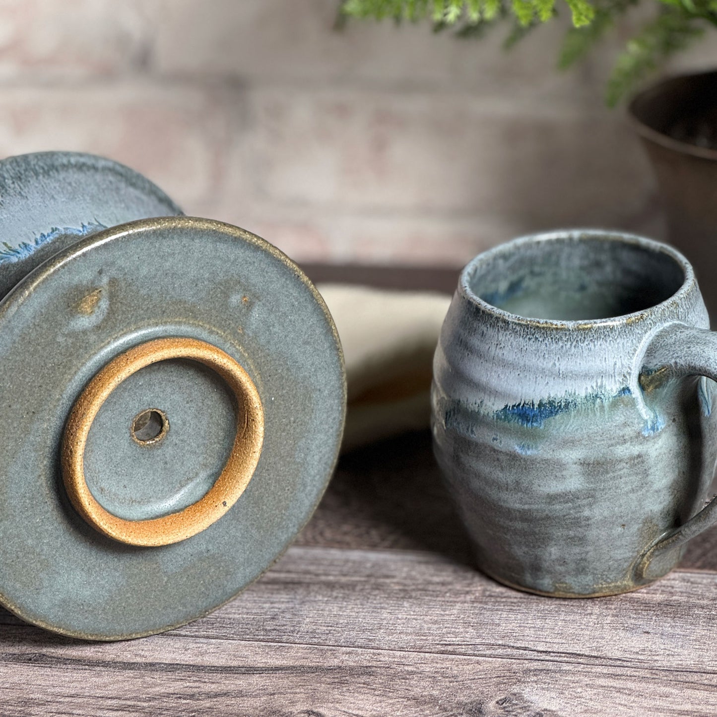 American Handmade Coffee Pour Over Set, Barrel Mug with Dripper, Lakeshore Gray