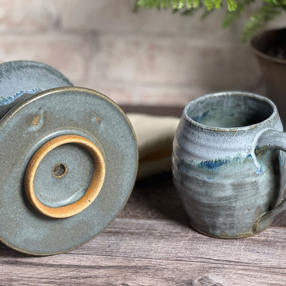 American Handmade Coffee Pour Over Set, Barrel Mug with Dripper, Lakeshore Gray