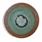 Dock 6 Pottery 12" Rimmed Bowl with Crackled Fused Glass, Green/Copper