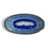 American Handmade Oval Dish with Crackled Fused Glass by Dock 6 Pottery, Starry Night, Each One Varies