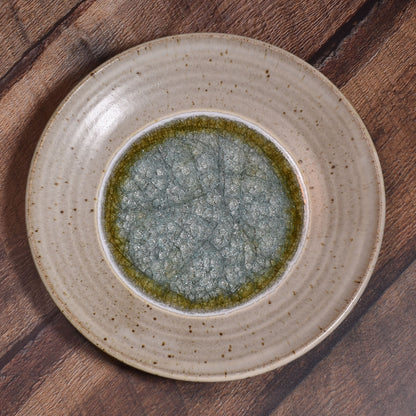 Dock 6 Pottery Large Decorative Plate with Crackled Fused Glass, Speckled White (Style A)