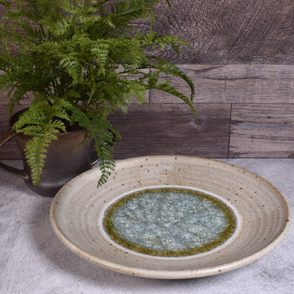 Dock 6 Pottery Large Decorative Plate with Crackled Fused Glass, Speckled White (Style A)