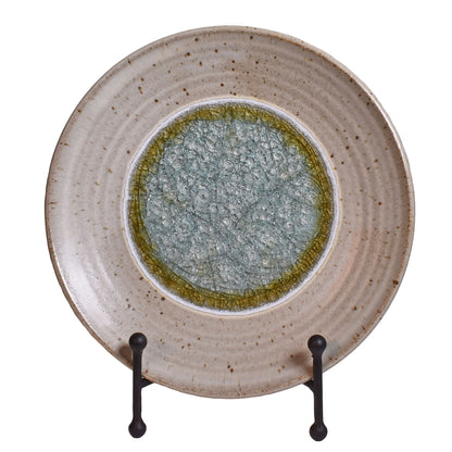 Dock 6 Pottery Large Decorative Plate with Crackled Fused Glass, Speckled White (Style A)