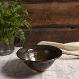 American Handmade Decorative Stoneware Bowl with Crackled Fused Glass by Dock 6 Pottery, Small, Ancient Copper, Each One Varies