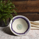 American Handmade Decorative Stoneware Bowl with Crackled Fused Glass by Dock 6 Pottery, Small, Purple Rose, Each One Varies