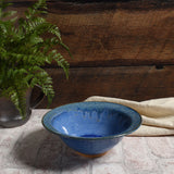 American Handmade Decorative Stoneware Bowl with Crackled Fused Glass by Dock 6 Pottery, Small, Starry Night Blue, Each One Varies