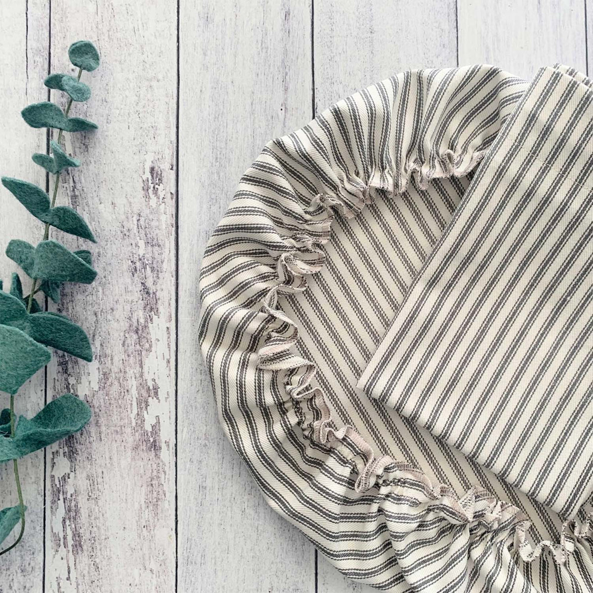 Dot and Army Ticking Stripe Bread Bag and Bowl Cover Set, Khaki