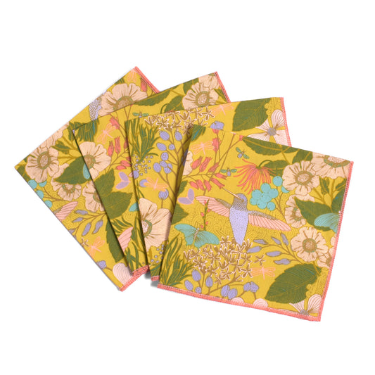 Dot and Army Hummingbird 100% Cotton Beverage Cocktail Napkin, Set of 4, Made in Georgia