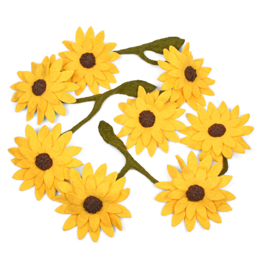 Fair Trade Felted Wool Sunflower Garland, Handmade in Nepal