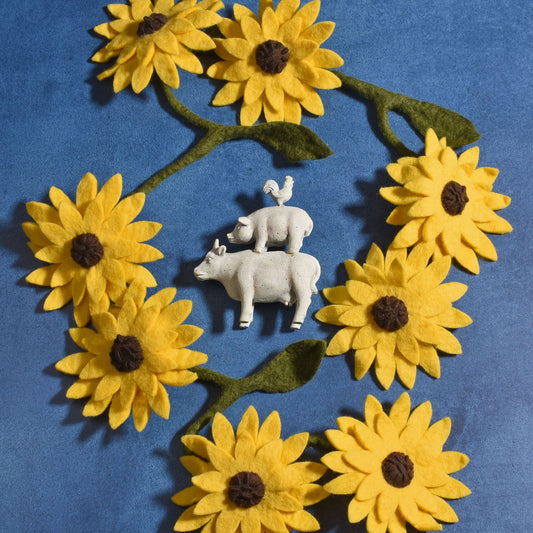Fair Trade Felted Wool Sunflower Garland, Handmade in Nepal