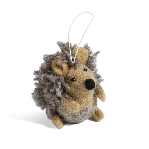 Fair Trade Felted Wool Hedgehog Ornament, Handmade in Nepal